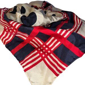 vintage RED WHITE AND BLUE large poka dot print silk hand rolled sewn scarf